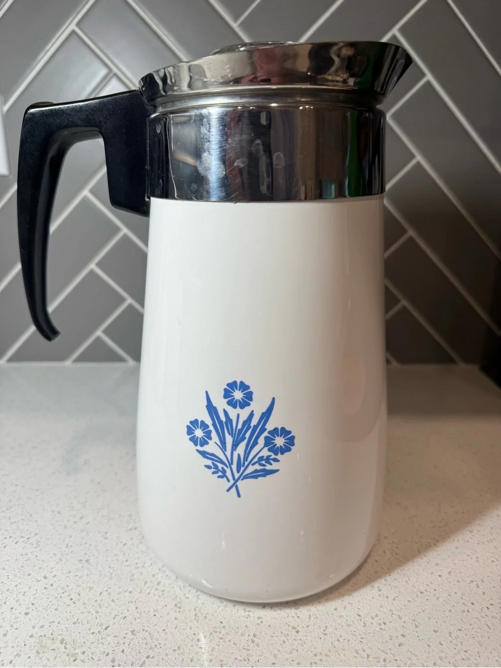 Vintage Corning Ware Cornflower Blue 9 Cup Coffee Percolator Complete P-149